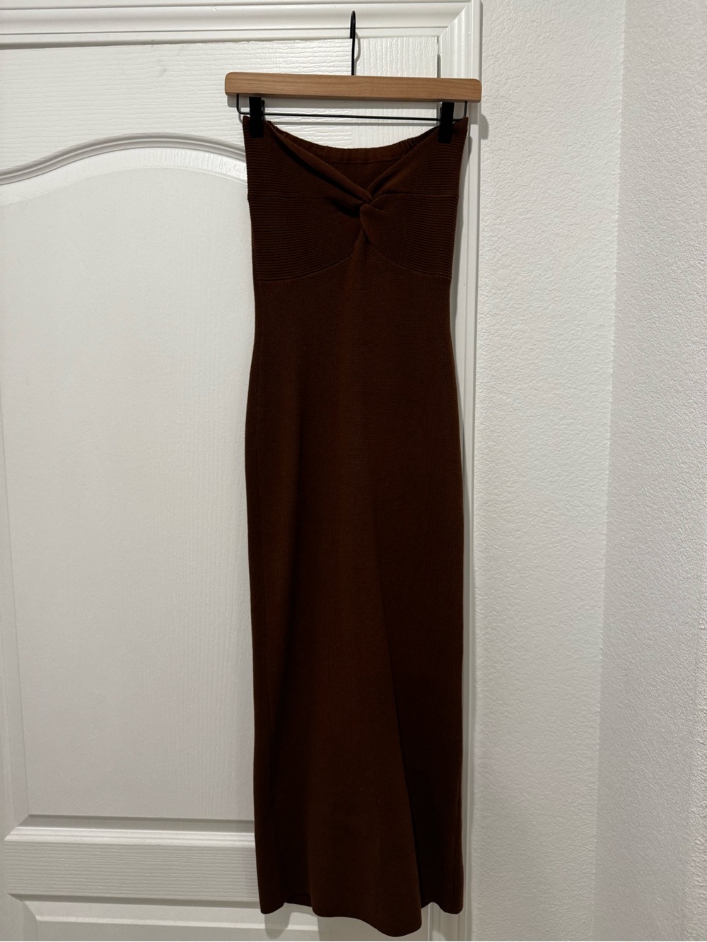 Brown Strapless Knit Maxi Dress